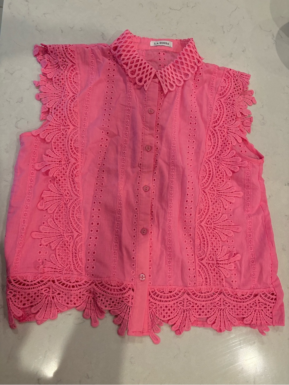 Boho pink Lace Button-Front Blouse